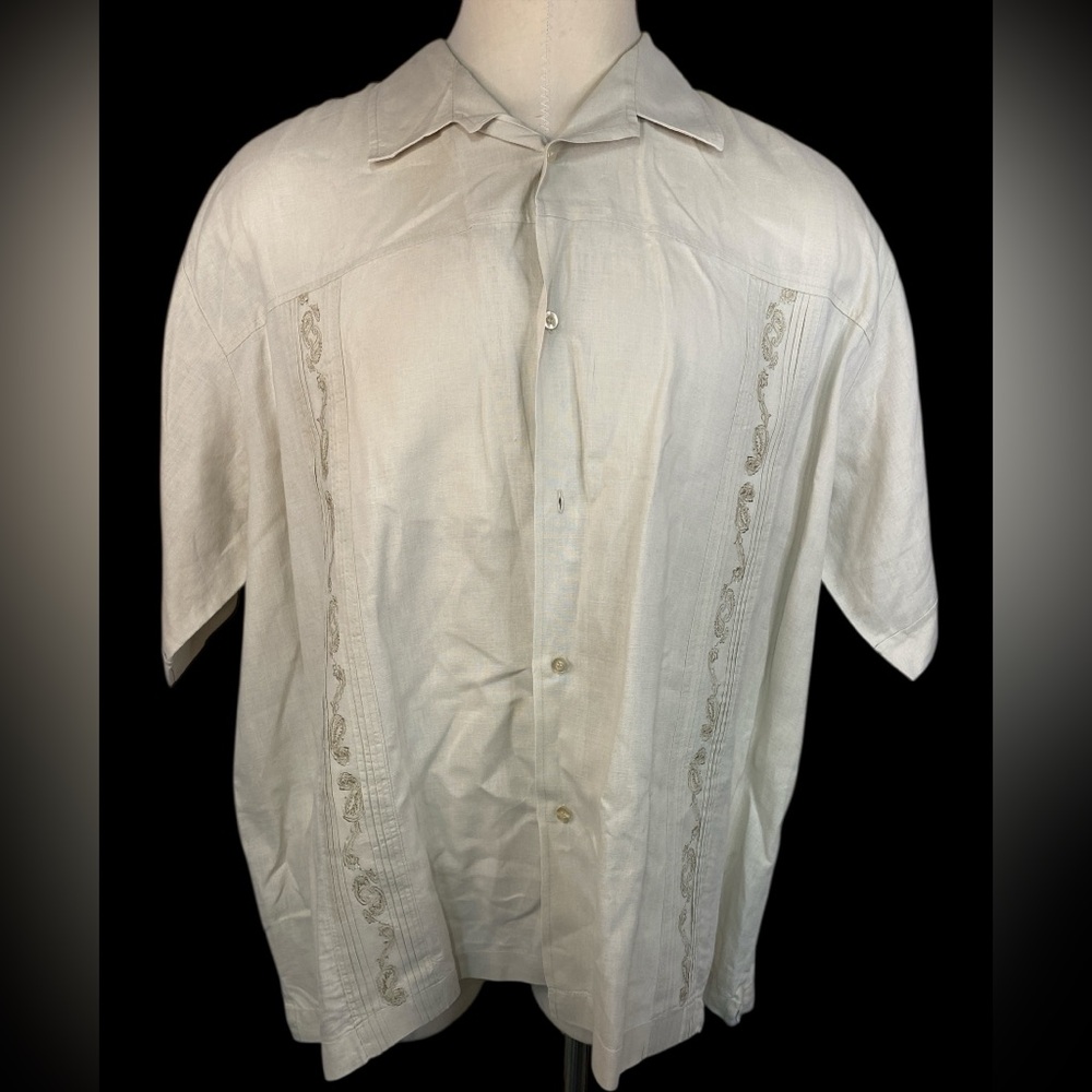 MyCubanStore 100% Linen Beige Short Sleeve Button Up Shirt Men’s 4X